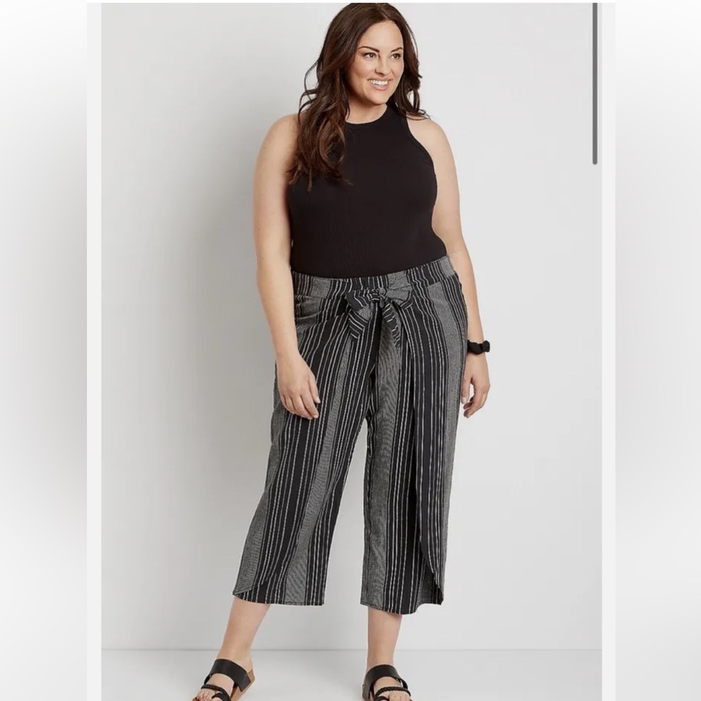 Maurices Fly Away Pants Black and White Striped Linen Blend